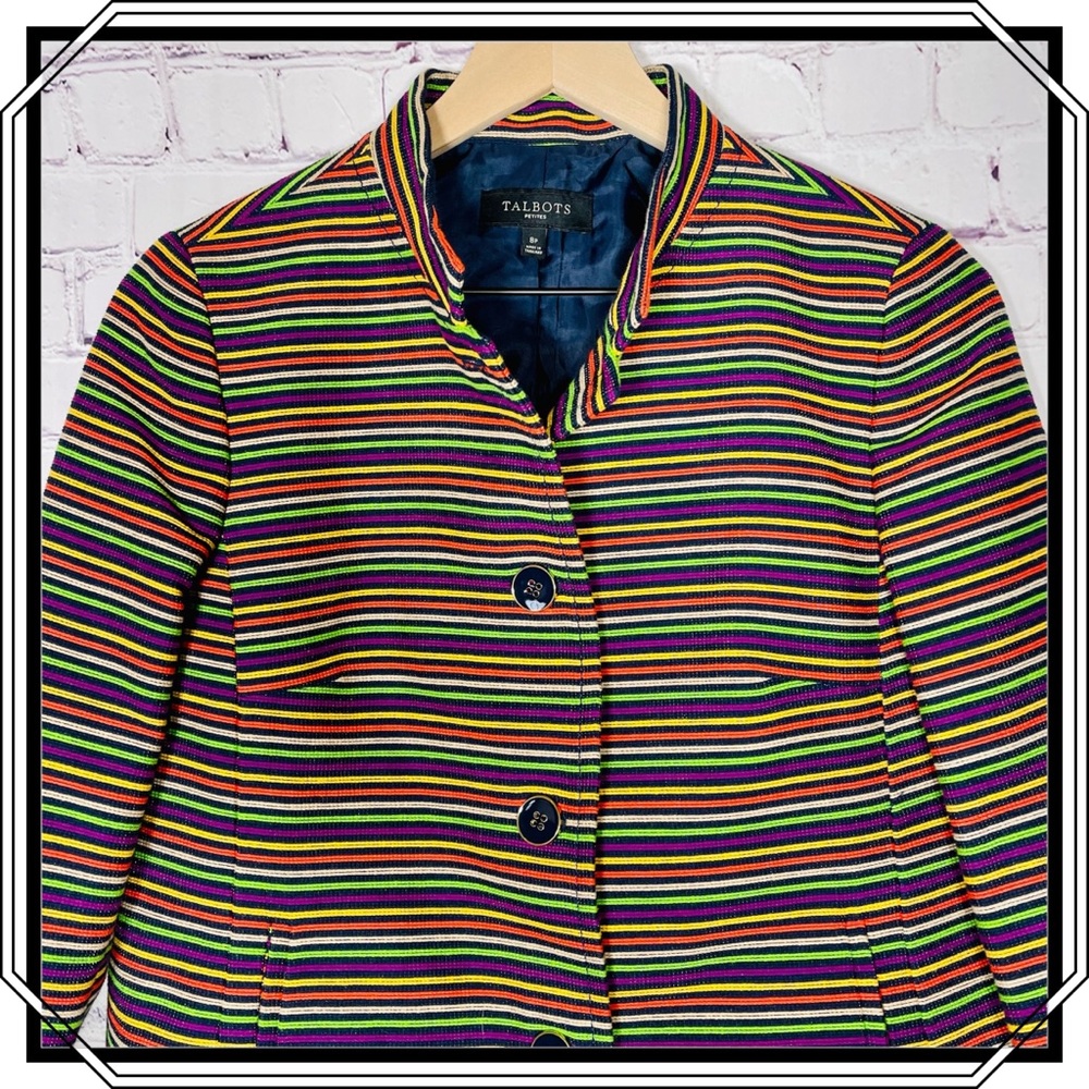 Talbots Multi Color Striped Blazer Size 8 Petite - image 2